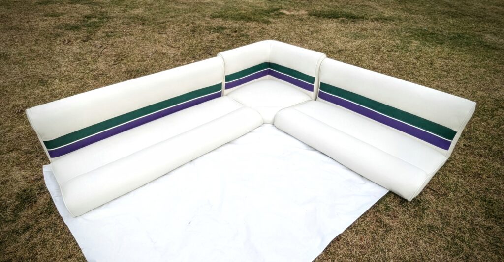 A recent pontoon that I recovered; the client had a great time selecting the exact shades of purple and green for this one!